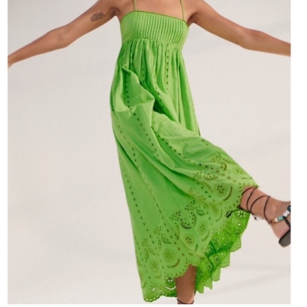 Zara green Cotten eyelet midi dress